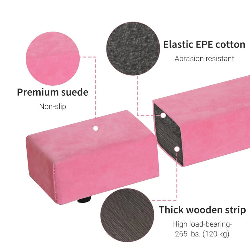 Soozier 7ft Folding Balance Beam, Gymnastics Beam with Wood Core, Pink