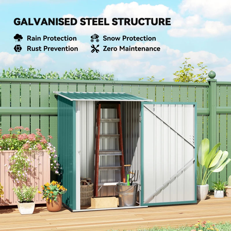 3.3' x 3.4' Lean-to Garden Storage Shed, Outdoor Galvanized Steel Tool House with Lockable Door for Patio Green