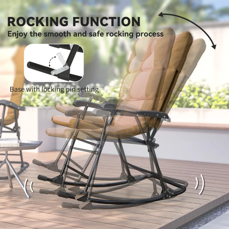 3-Piece Outdoor Foldable Rocking Chair Set, Light Brown