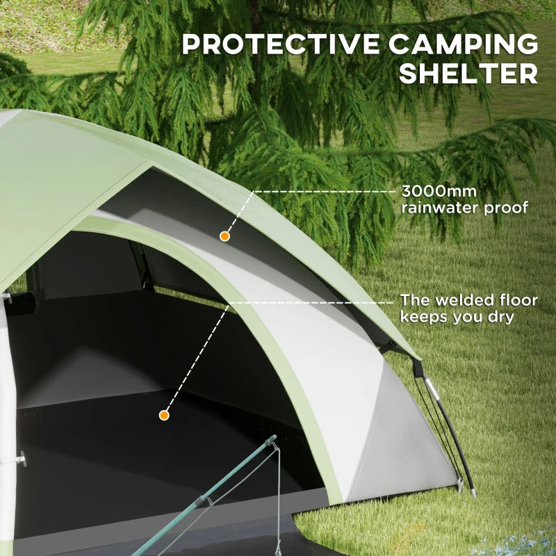 3000mm Waterproof Camping Tent for 2 Man, with Sewn-in Groundsheet and Carry Bag, Grey and Green