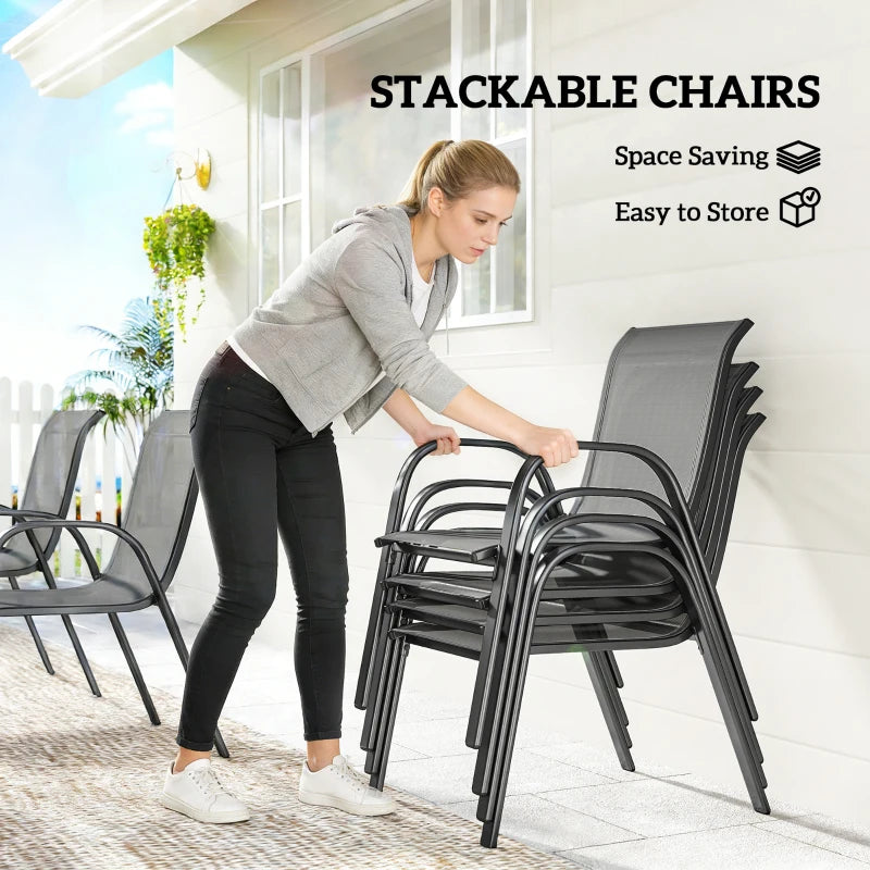 7 Pieces Outdoor Dining Set for 6, Patio Furniture Set with Rectangular Patio Table and Stackable Chairs, Light Grey