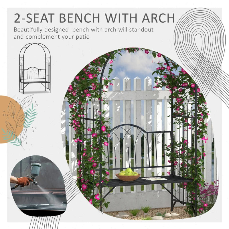 43" Garden Arbor Bench Trellis for Vines Climbing Plant Outdoor Decor Arch- Black
