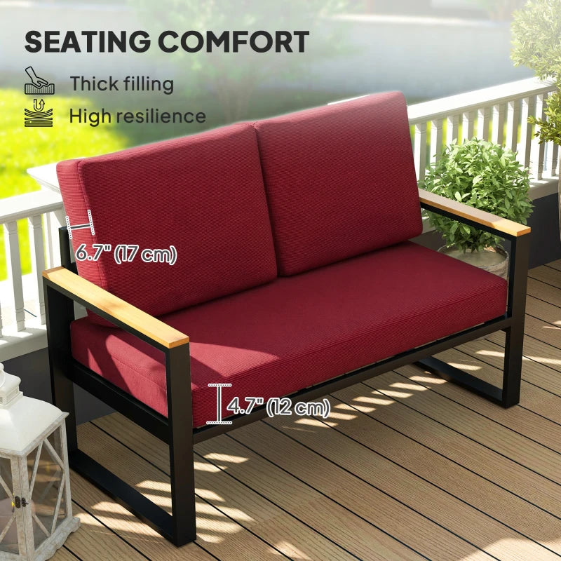 2 Seater 5" Thick Outdoor Seat Cushions with 7" Backrest, Loveseat Outdoor Furniture Cushions, Wine Red