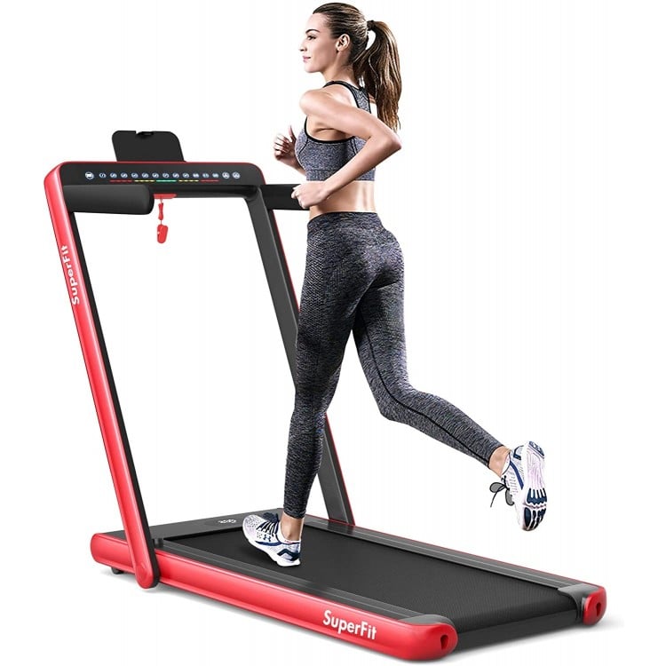 2-in-1 Electric Motorized Health and Fitness Folding Treadmill with Dual Display and Speaker