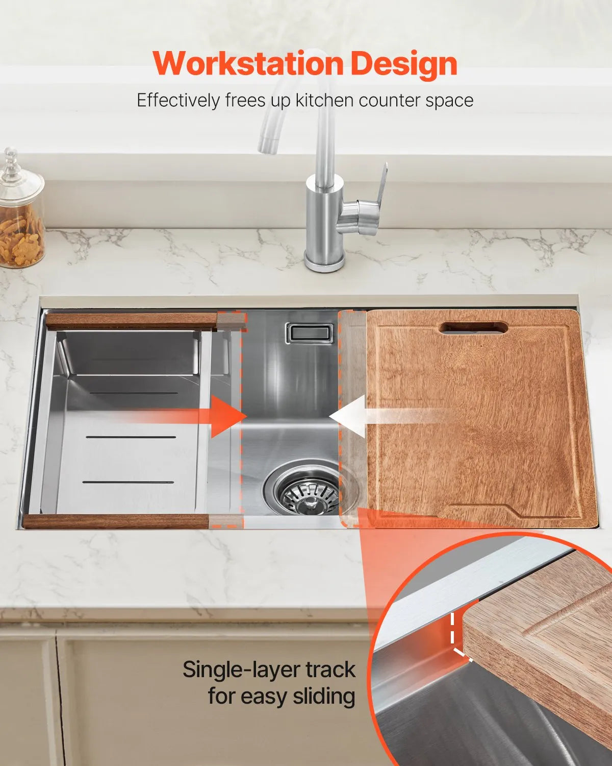 VEVOR 30" Kitchen Sink Undermount Single Bowl Drop-In Basin Stainless Steel Bar
