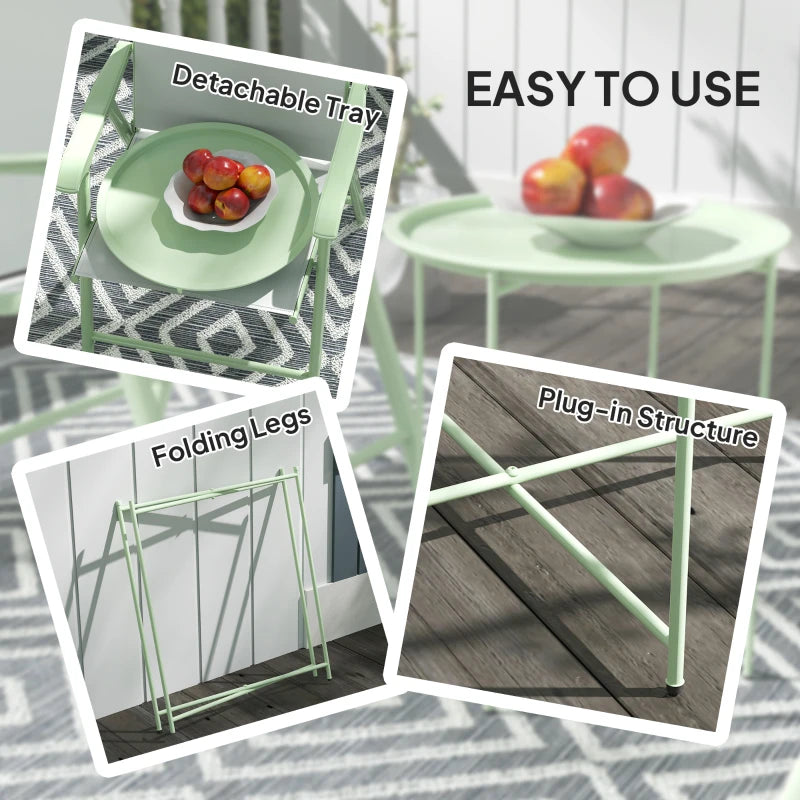 18" Outdoor Side Table with Removable Tray and Folding Legs, Indoor Outdoor for Balcony, Porch, Green