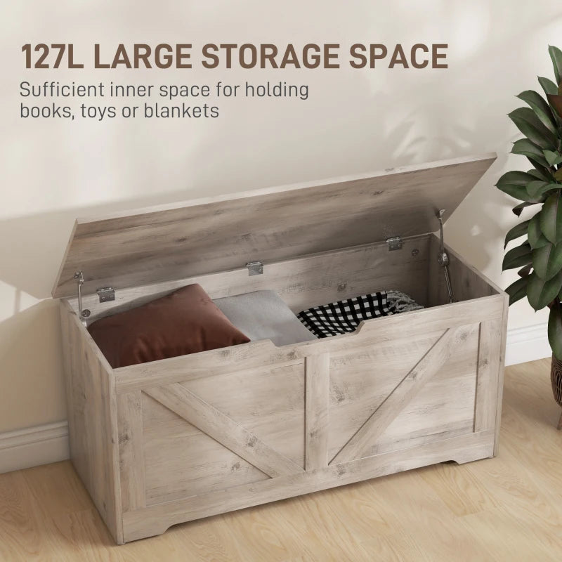 39.4 Inches Storage Chest, Storage Trunk with 2 Safety Hinges for Living Room, Grey Wood Grain