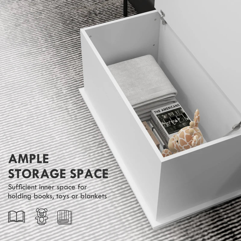 31.5" Storage Chest with 2 Safety Hinges, Storage Box Organizer with Flip-Top Lid, Entryway Storage Bench, Oak