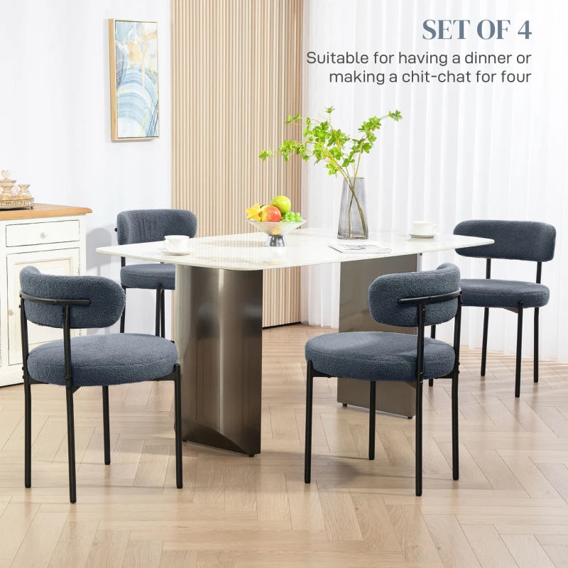 4 Pieces Kitchen Chairs, Modern Dining Chairs w/ Berber Fleece Upholstery and Steel Legs for Living Room, Grey