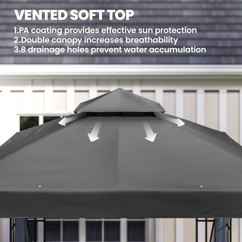 10'x10' Garden Gazebo Patio Canopy Portable Party Event Backyard w/ Mosquito Netting Dark Grey