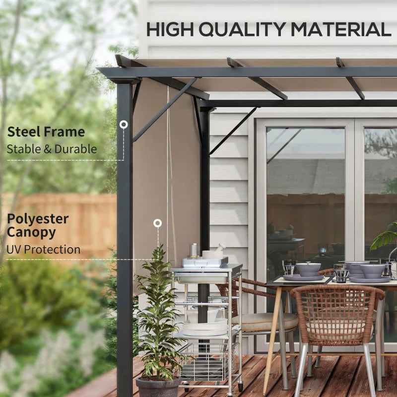 12' x 10' Outdoor Patio Gazebo Pergola with Retractable Canopy Roof, Steel Frame with Stakes, Light Brown