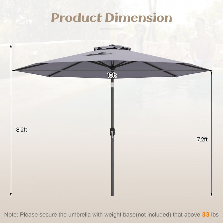 10 Feet Outdoor Patio Umbrella with Tilt Adjustment and Crank-Gray