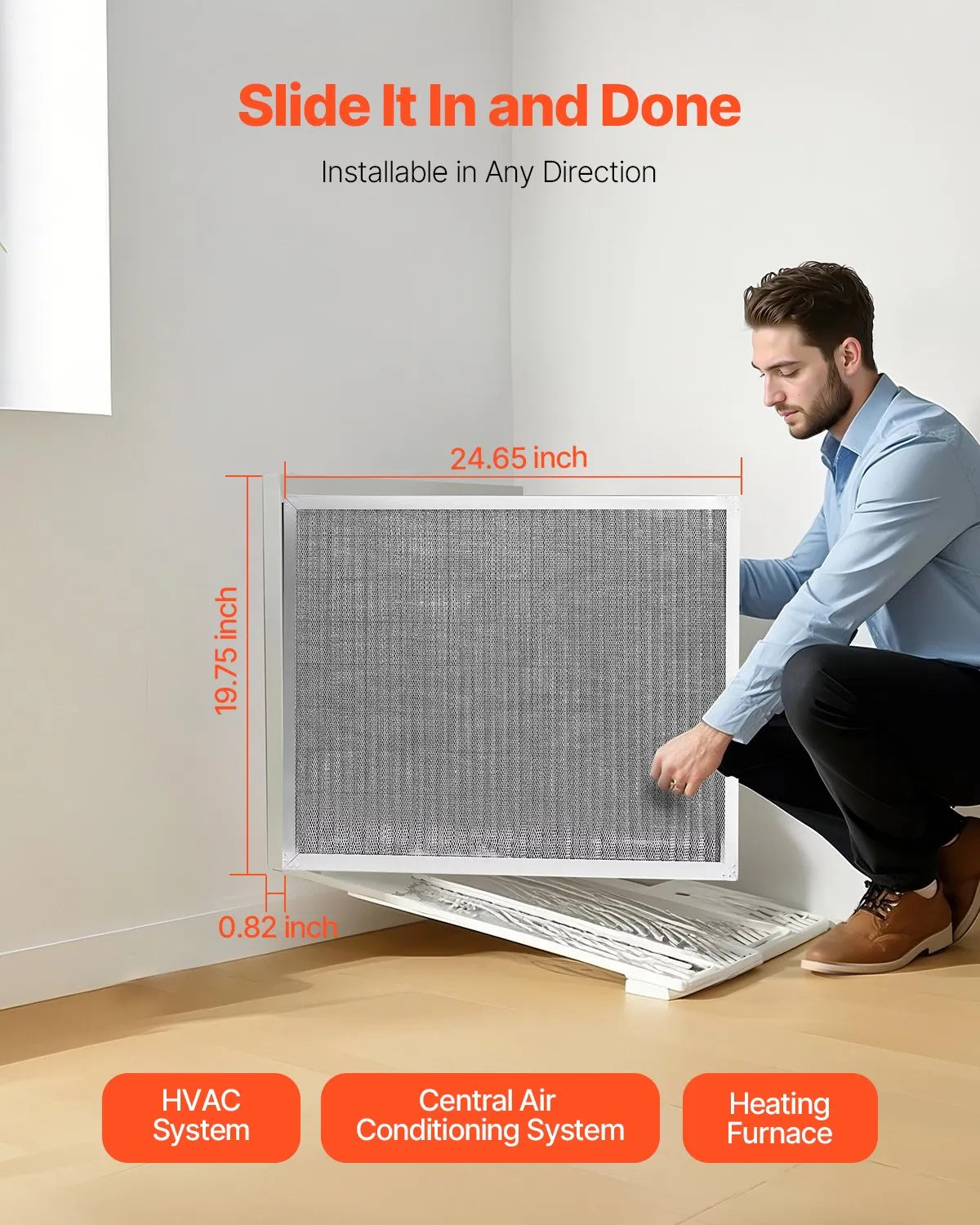VEVOR 20x25x1 Aluminum Electrostatic Air Filter MERV 8 Actual 19.75x24.65x0.82