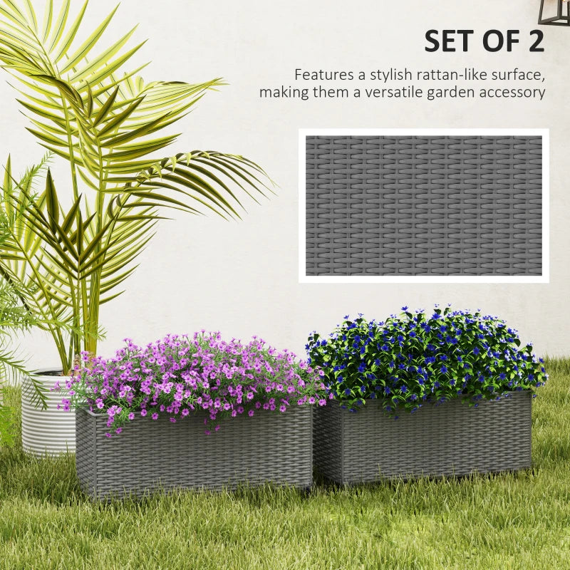 2 Pack 20 Inch Hanging Flower Pots, Railing Planter Box for Fence, Garden, Rattan Look, Grey