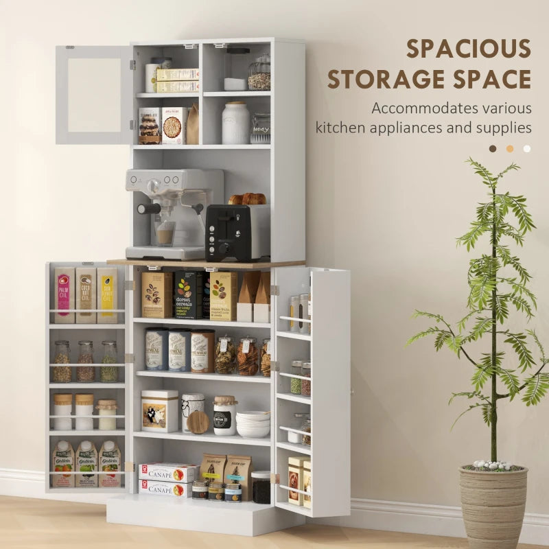 66.5" Tall Kitchen Pantry Cabinet, Kitchen Hutch, Microwave Cabinet with Adjustable Shelves for Dining Room, White