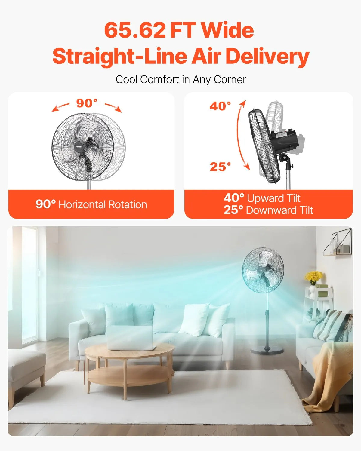 VEVOR 18" Industrial Pedestal Fan 3-Speed Oscillating Fan Height Adjustable