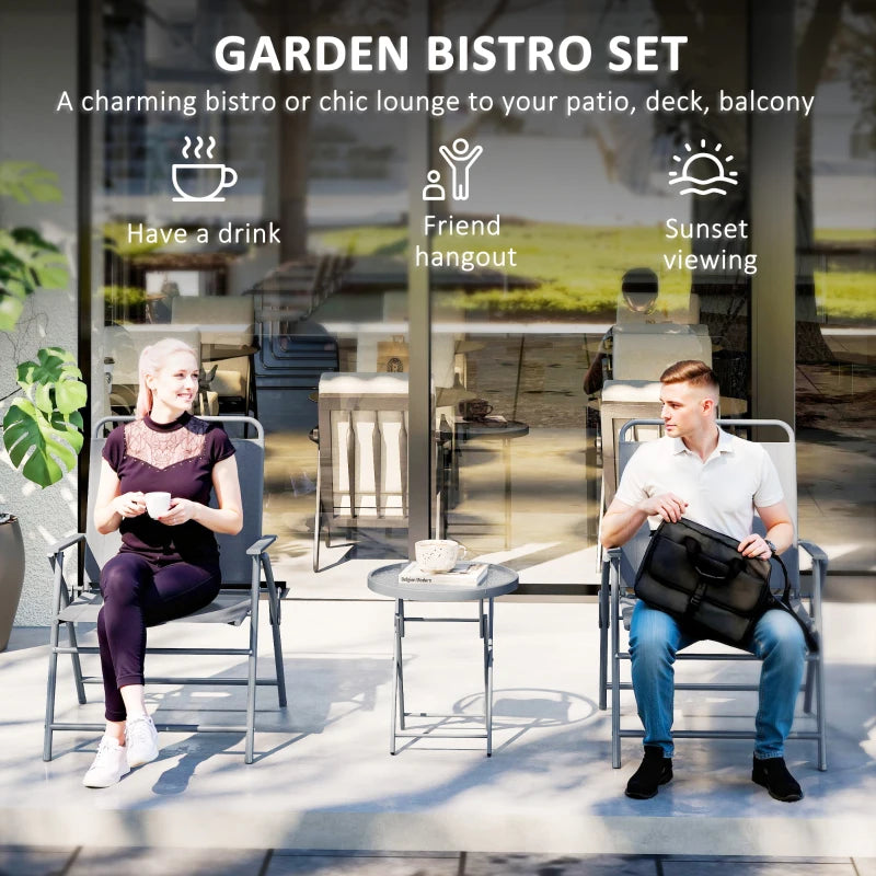 3 Pieces Outdoor Bistro Set, Folding Patio Table and Chairs with Tempered Glass Tabletop for Garden, Deck & Backyard