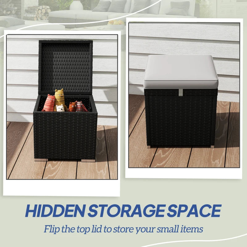 2 Pieces Wicker Outdoor Ottoman with Storage, Cushion, Square Outdoor Footstool, Seating, Side Table, Light Grey