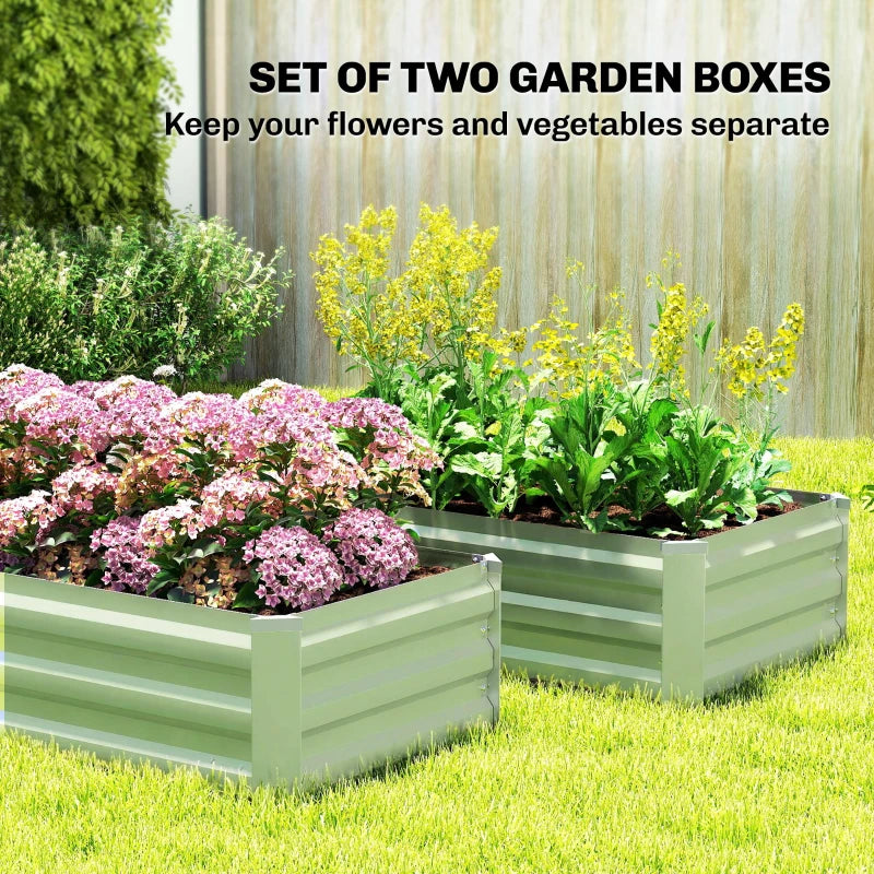 Set of 2 Galvanized Raised Beds for Garden, Outdoor Planter Box for Flowers, Herbs and Vegetables, Light Green