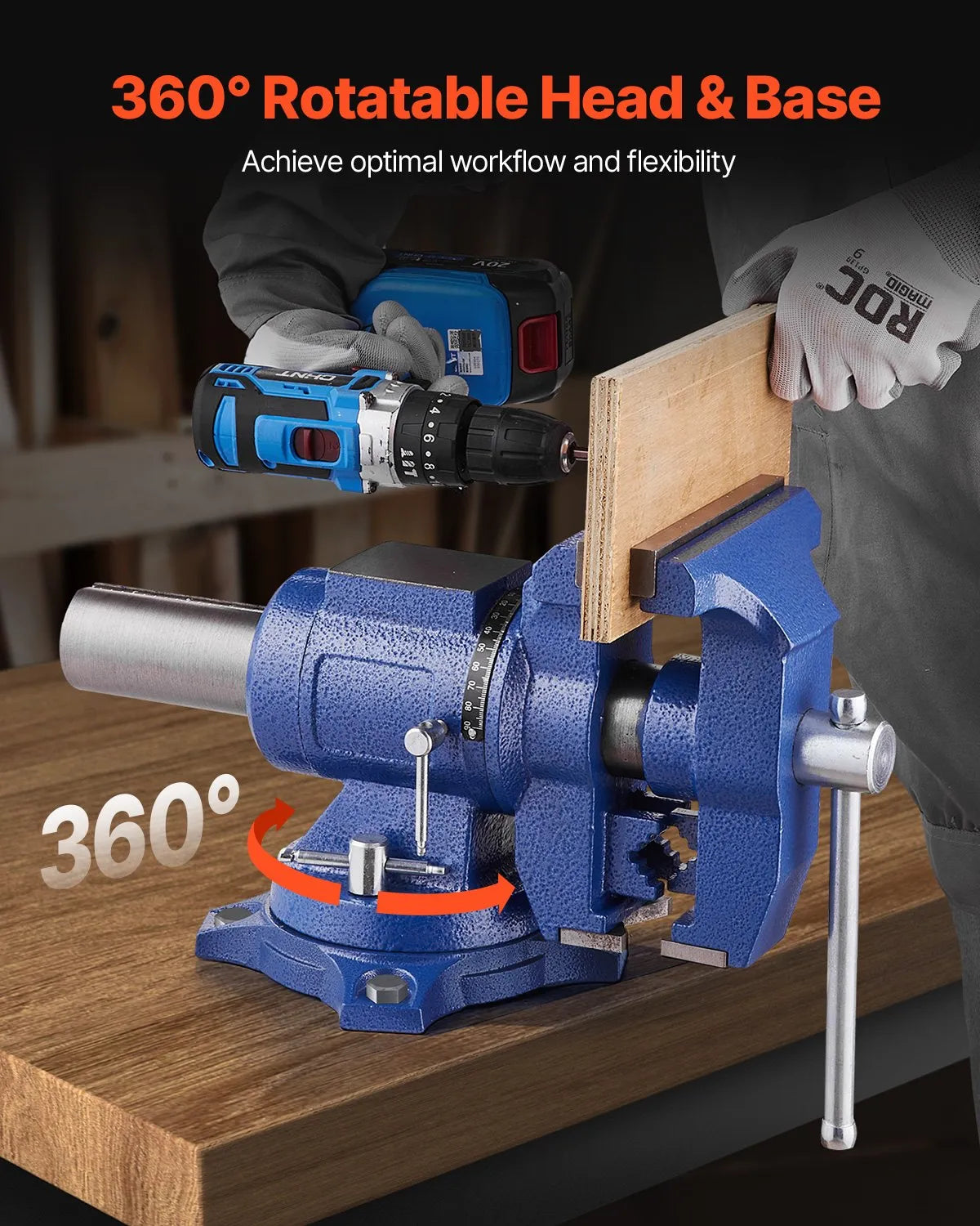 VEVOR 6-1/2" Multi-Purpose Bench Vise Heavy Duty Ductile Iron 360° Swivel Base