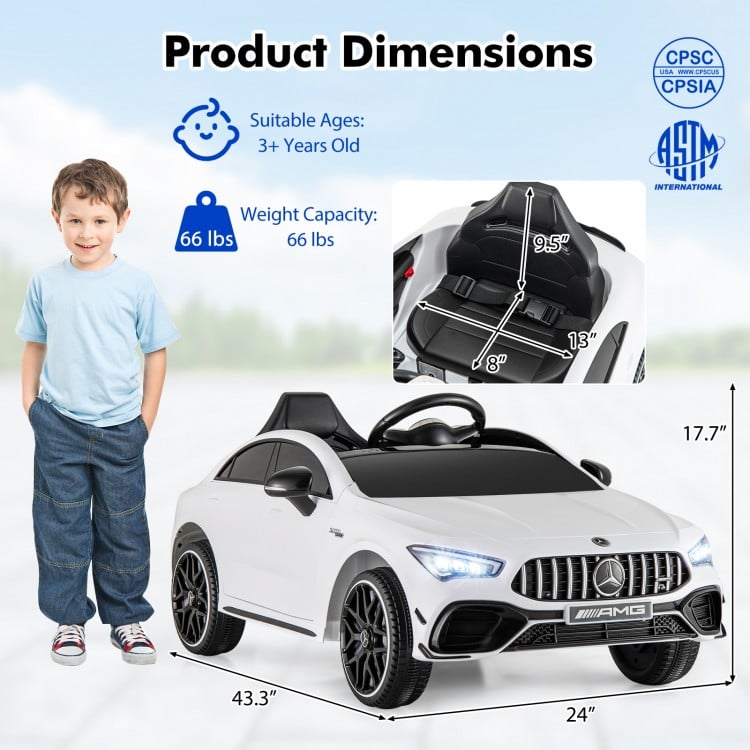 12V Kids Ride on Car Mercedes-Benz AMG CLA 45 with Remote-White