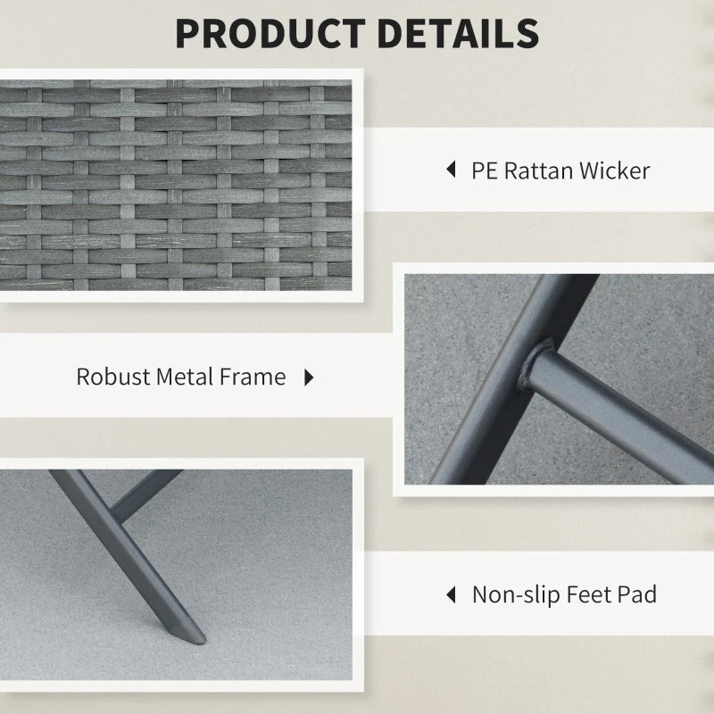 3-Piece Outdoor Folding Rattan Bistro Set, Grey