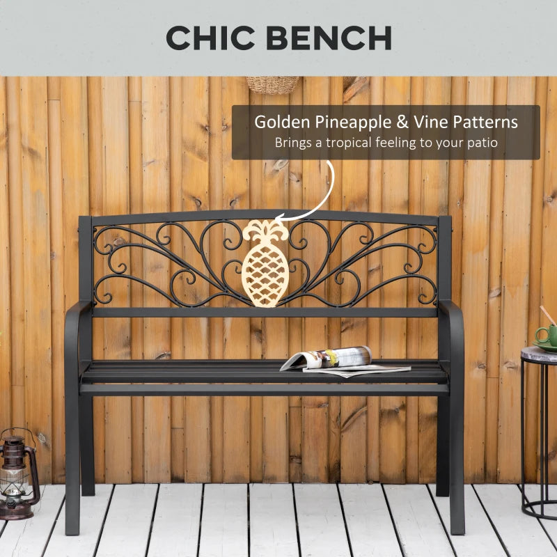 2 Seater Garden Bench 45" x 21.75" x 35.5" Steel Frame Loveseat for Yard, Lawn, Porch, Patio, Black and Gold