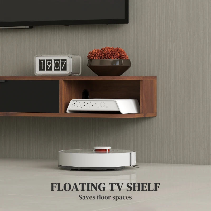 47" Floating TV Stand for TVs up to 50 Inch, Wall Mounted Media Console with Flip Drawer and 2 Open Shelves, Walnut