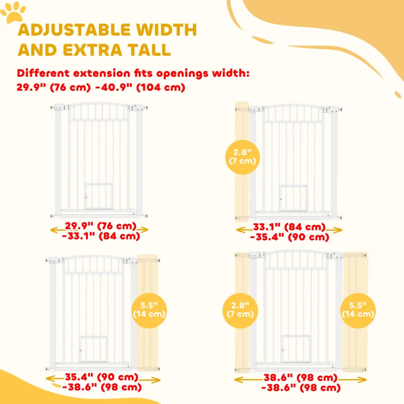 30"-41" Extra Wide Pet Gate with Small Door, 37" H Dog Gate with 3-Inch and 5.5-Inch Extension Kit