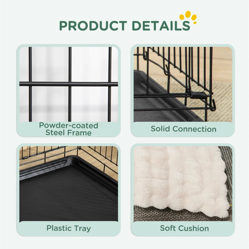 24" Dog Crate with 2 Doors, Folding Metal Dog Cage with Soft Cushion, Removable Tray, Handle for Extra Small Dogs, Black