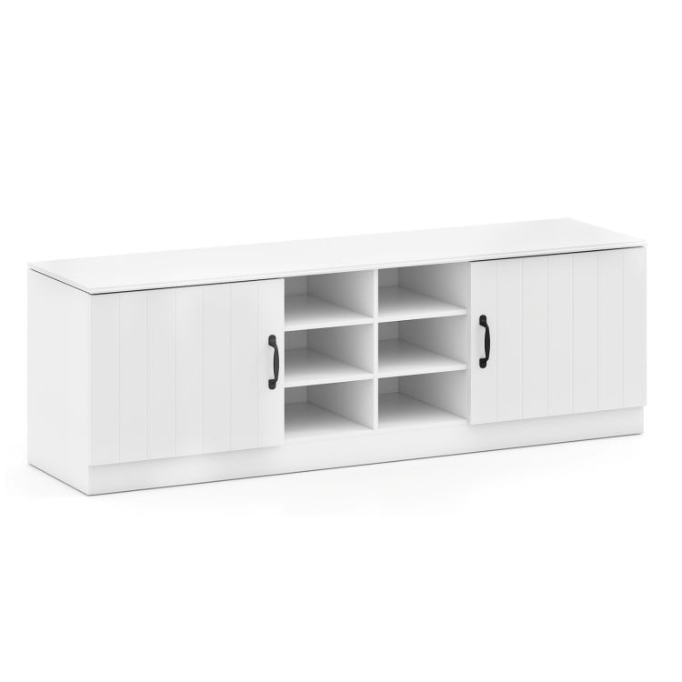 2-Door Shoe Bench Storage Cabinet with Adjustable Shelves-White