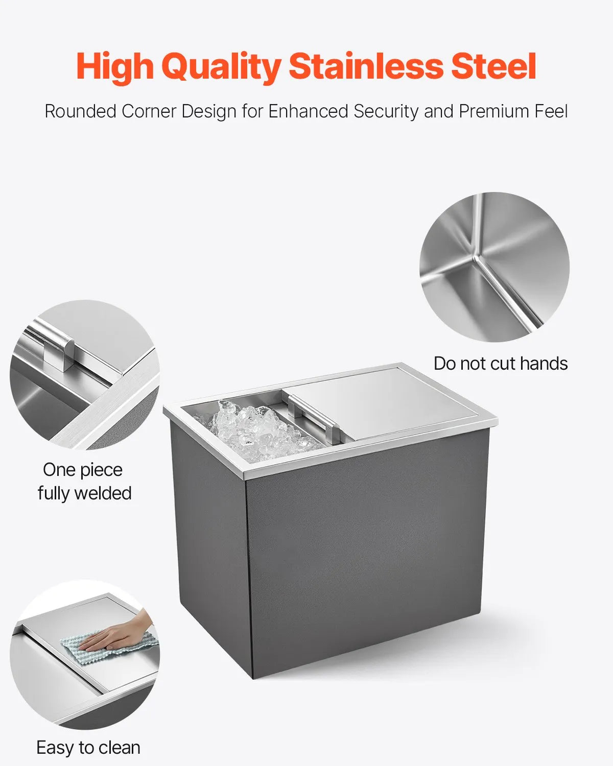 VEVOR 28.6 Qt Drop in Ice Chest Ice Cooler Ice Bin Stainless Steel 18"x12"x14.5"