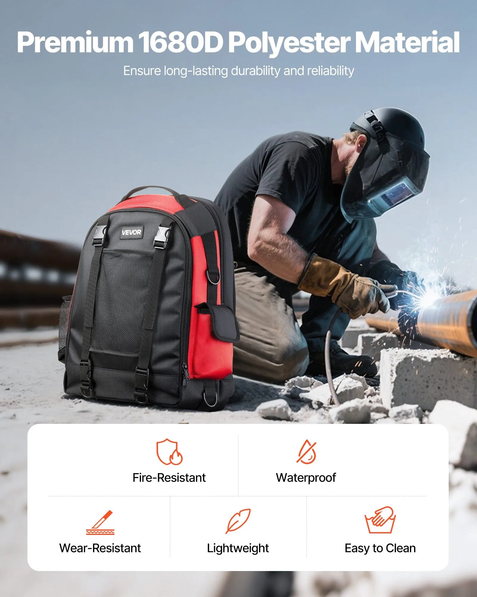 VEVOR 25.2L Welding Backpack 1680D Polyester Welder Backpack for Tool and Helmet