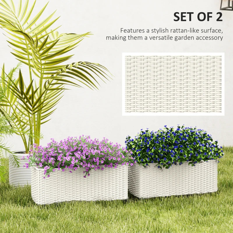 2 Pack 20 Inch Hanging Flower Pots, Railing Planter Box for Fence, Garden, Rattan Look, White