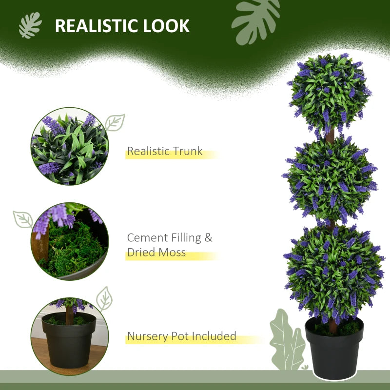 3.5ft Set of 2 Artificial Plants, Lavender Flowers Ball Trees with Pot, for Home Indoor Outdoor Decor