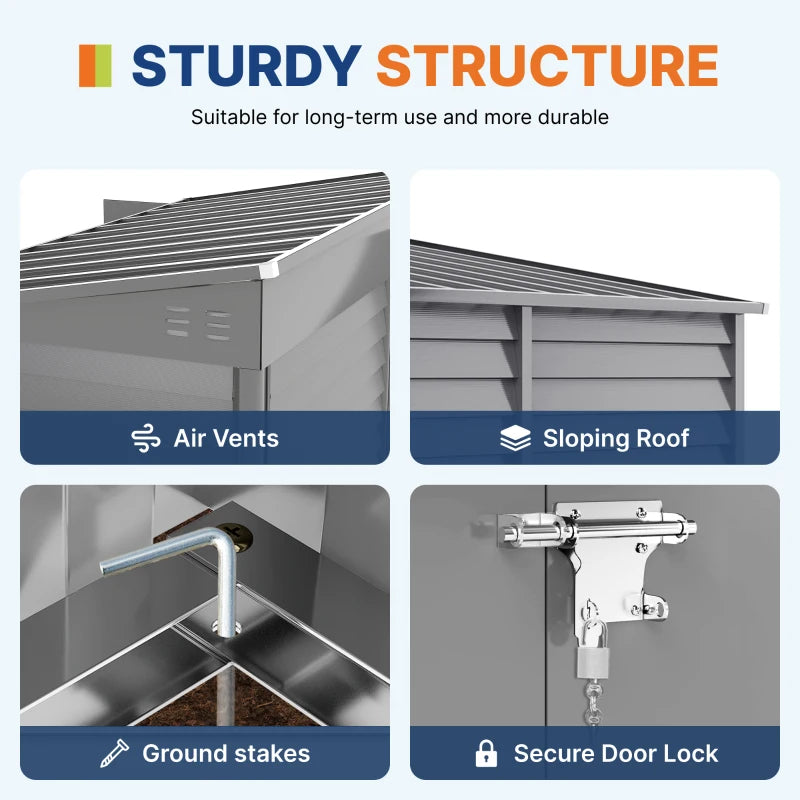 4.6' x 9' Steel Outdoor Storage Shed, Lean to Shed, Metal Tool House with Foundation Kit, Lockable Doors, Gloves and 2 Air Vents for Backyard, Patio, Lawn, Grey