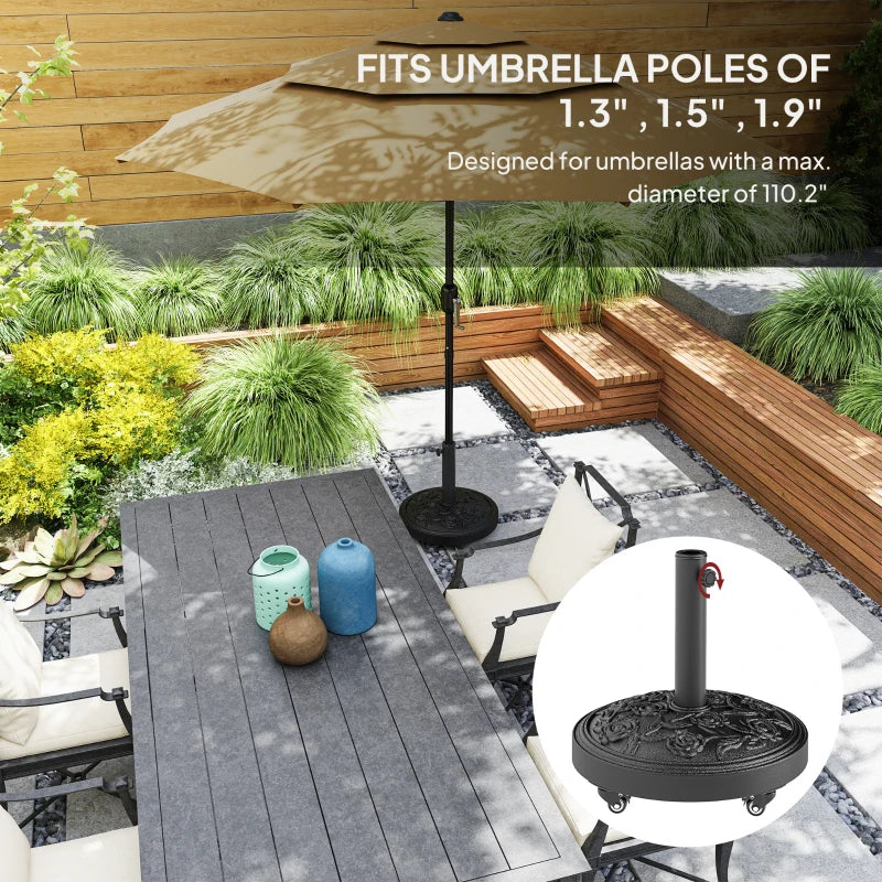 46 lbs Resin Round Patio Umbrella Base, Umbrella Stand with Wheels, Outdoor Umbrella Stand, Black