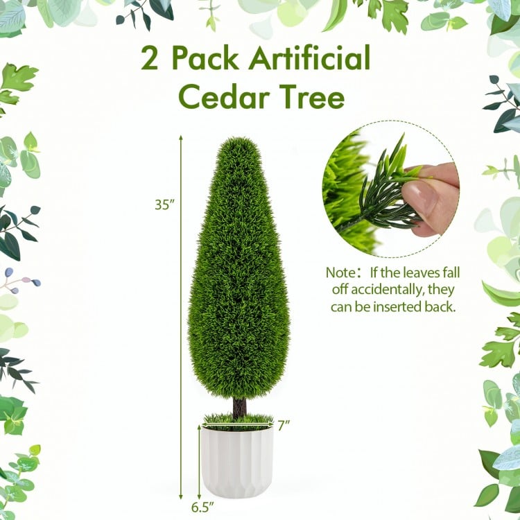 2 Pack 3 Feet Artificial Cedar Teardrop Shaped Bush with Plastic Nursery Pot-Green