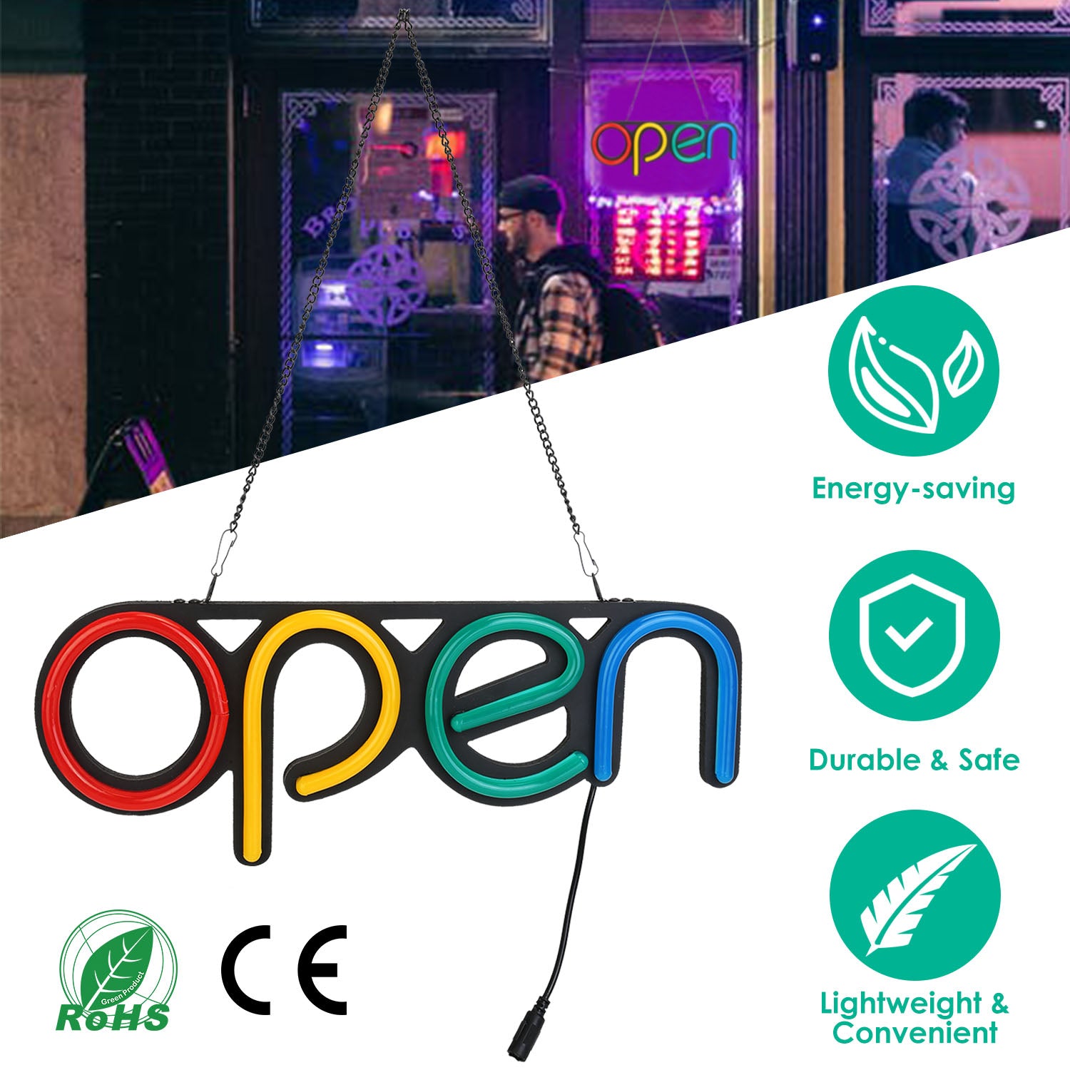 Neon Open Sign Light 15.75x6in Business Store Café Restaurant Bar Salon Commercial Lighting 