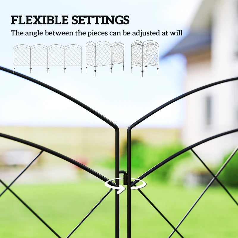 4 Pack Garden Fencing for Yard, Decorative Fence Panels as Animal Barrier and Flower Edging, Circle, Black