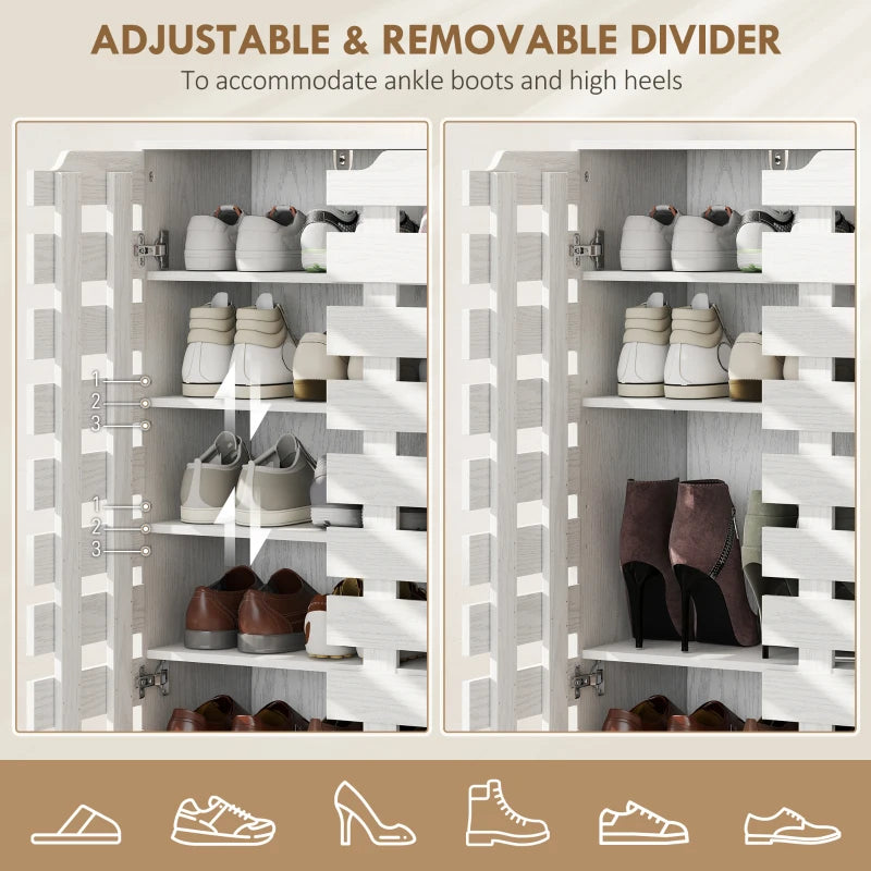Shoe Cabinet, 20 Pair Shoe Storage Cabinet with Hollowed-Out Doors, White