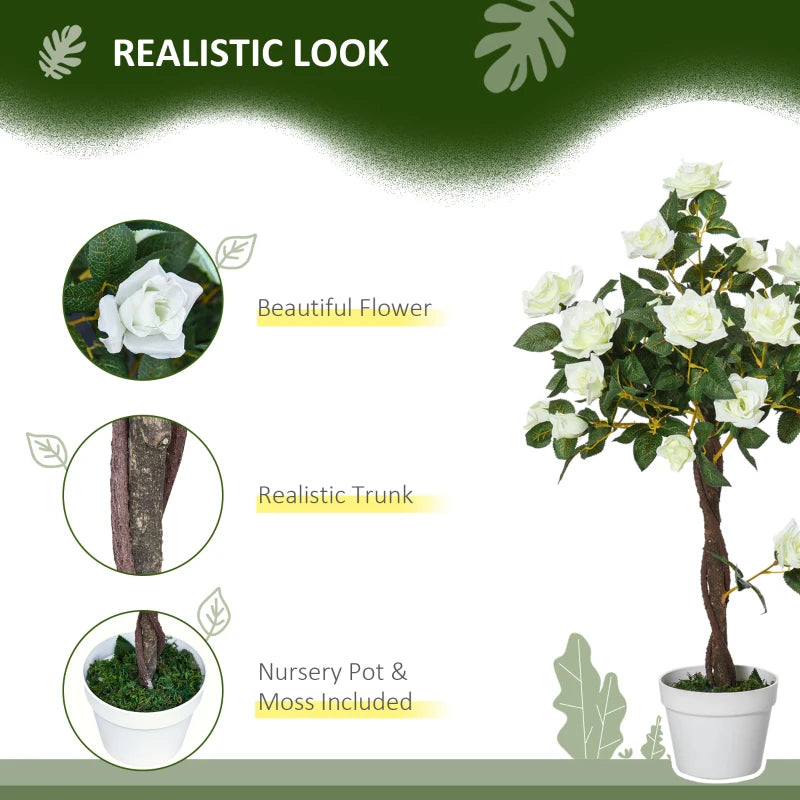 3FT Artificial Plant White Rose Floral in Pot, Fake Plant for Home Indoor Decor