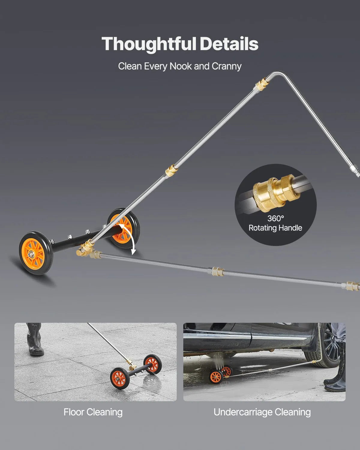 VEVOR 16" Pressure Washer Undercarriage Cleaner with 2 Wheels 2 Extended Wands