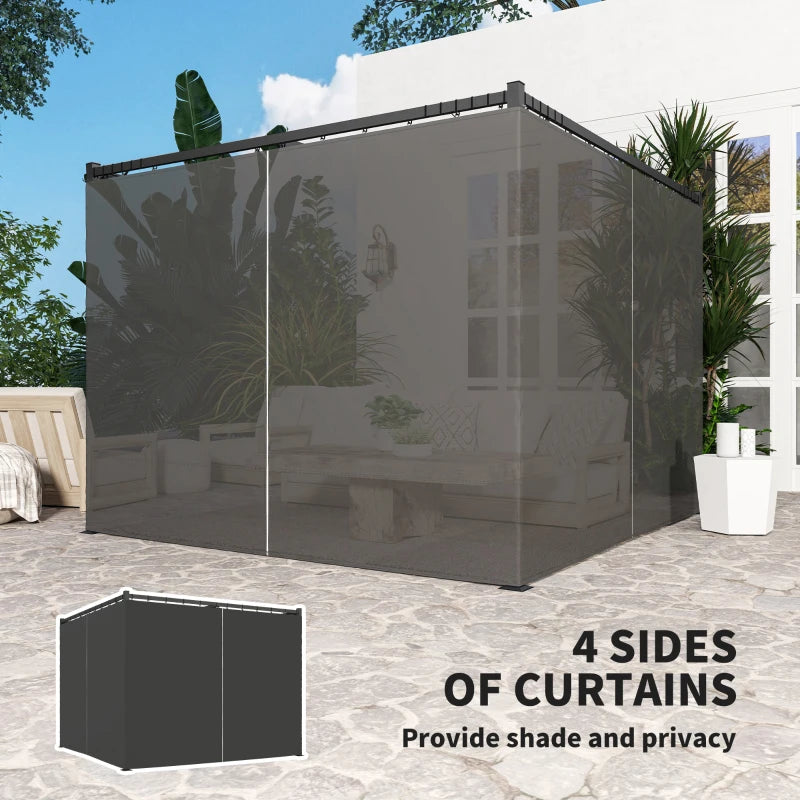 10' x 10' Retractable Pergola Canopy with Sidewalls, Metal Outdoor Gazebo Sun Shade Shelter, Dark Grey