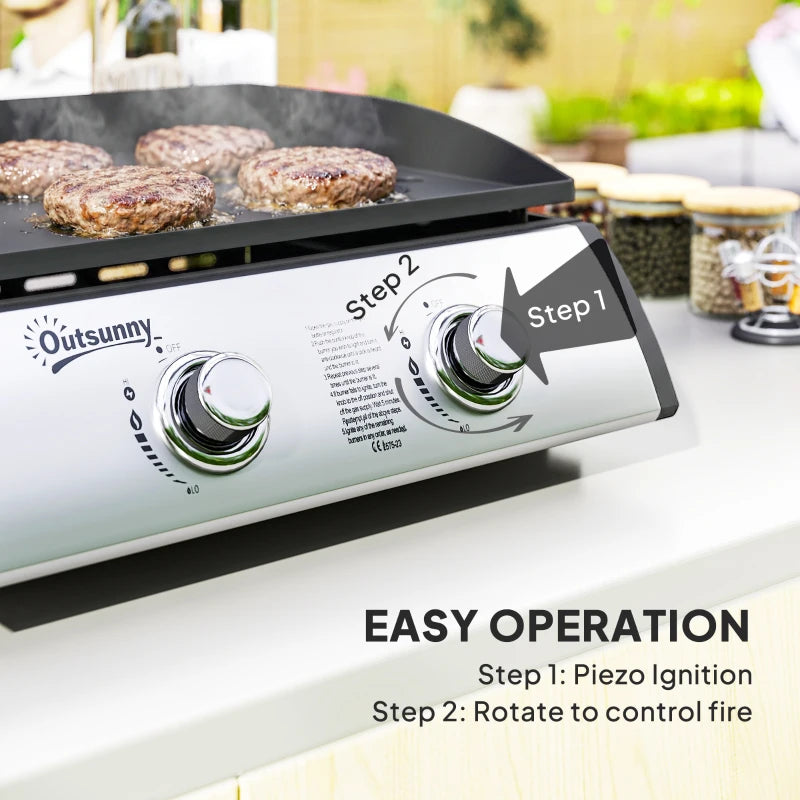2 Burner Liquefied Gas Grill, Portable Tabletop BBQ Grill, for Camping, Picnic, Silver