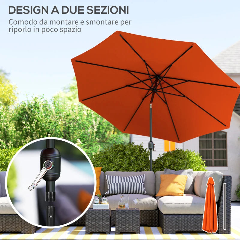 10' x 8' Round Market Umbrella, Patio Umbrella, Outdoor Parasol with Crank Handle, Tilt for Garden, Bench, Lawn, Orange