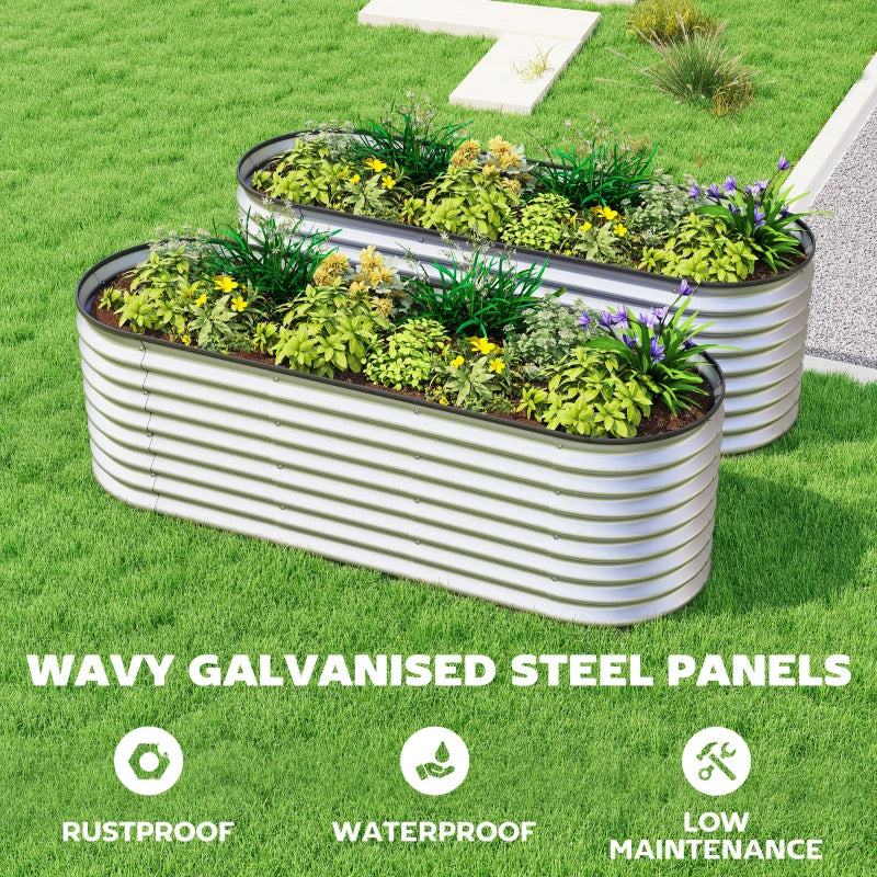 2Pcs Galvanized Raised Garden Bed, 6 x 2 x 2 ft Modular Metal Garden Beds with Rubber Strip Edging, Silver