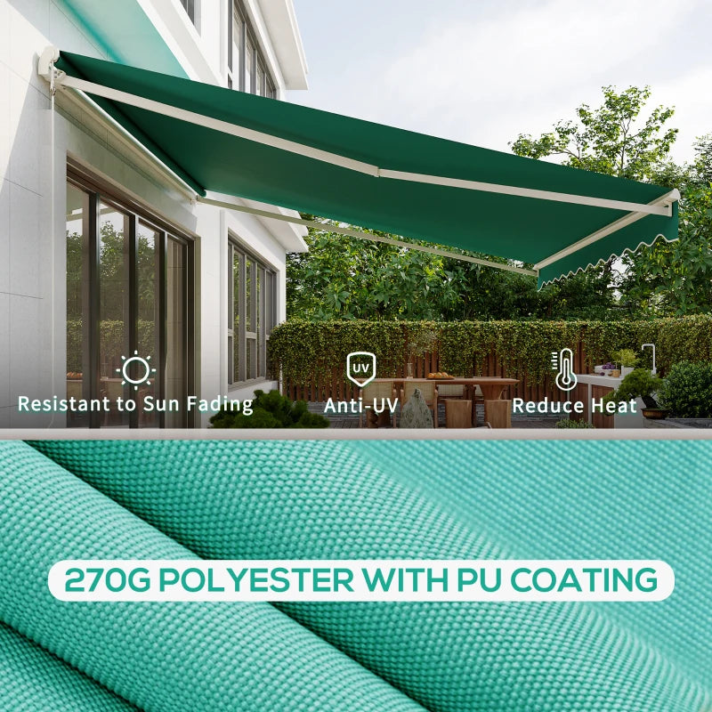 13' x 10' Electric Awning, Retractable Awning Sun Shade Shelter with Remote Controller, Manual Crank Handle and Aluminum Frame, for Deck, Balcony, Yard, Green