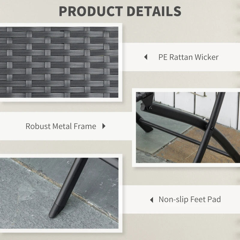 3-Piece Outdoor Folding Rattan Bistro Set, Mixed Brown