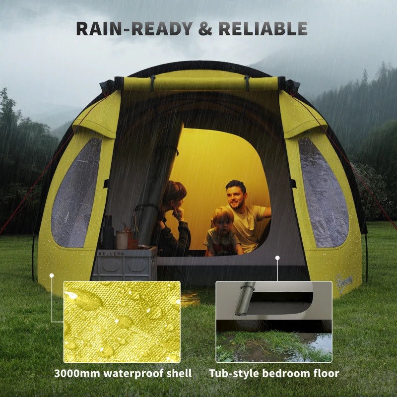 3-4 Person Camping Tent, Easy Set Up Dome Tent with Porch, Waterproof Family Tent with Bedroom and Sewn-in Groundsheet